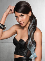 23" COLOR SPLASH PONY by Hairdo in R4/BLUE | Midnight Brown with Blue tips